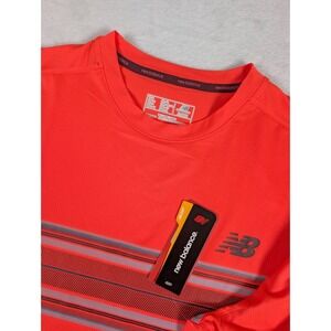 New Balance Rally Crew Workout Shirt Mens XL Orange Chest Stripe NWT